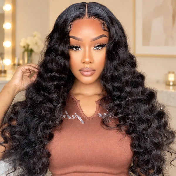 Chic Luxe Hair Glueless Loose Wave Full Lace Front Wig — Long/Short, shown on its original subject against a neutral dressing-room background.