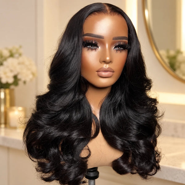 Chic Luxe Hair Glueless Ready To Wear Wavy Straight Wig — Pre-Cut Lace Front, shown on its original subject against a neutral dressing-room background.