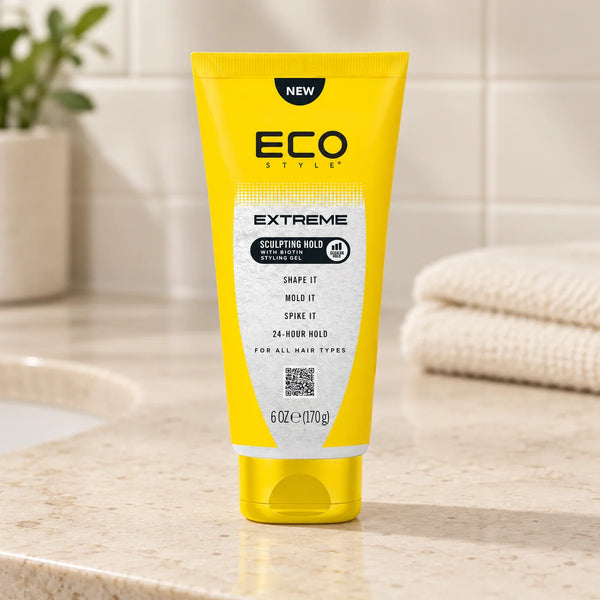 Eco Styler Extreme Sculpting Hold Styling Gel — 170 g on a bathroom vanity.