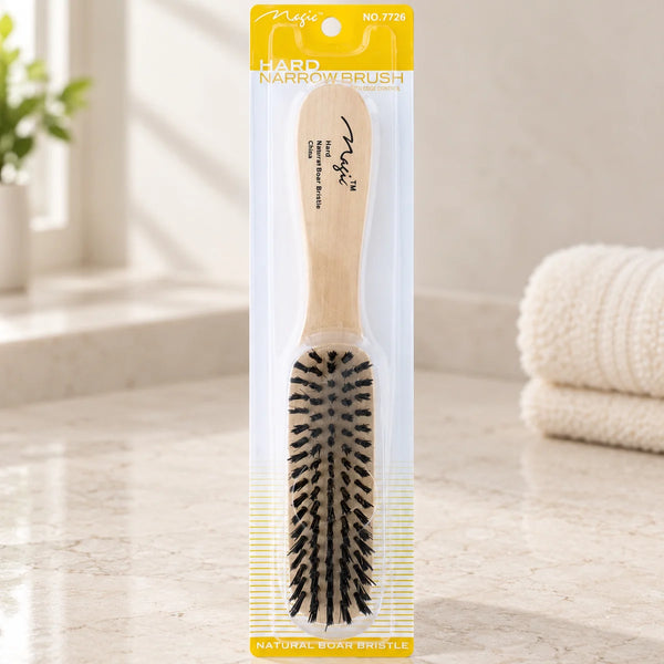 Magic Collection Hard Narrow Brush (No.7726) for Precision Edge Control & Detailing on a bathroom vanity or dressing table.