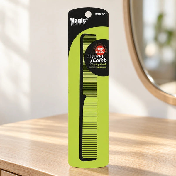 Magic Collection Styling Comb No. 2452: Precision Styling & Gentle Detangling for All Hair Types on a bathroom vanity or dressing table.