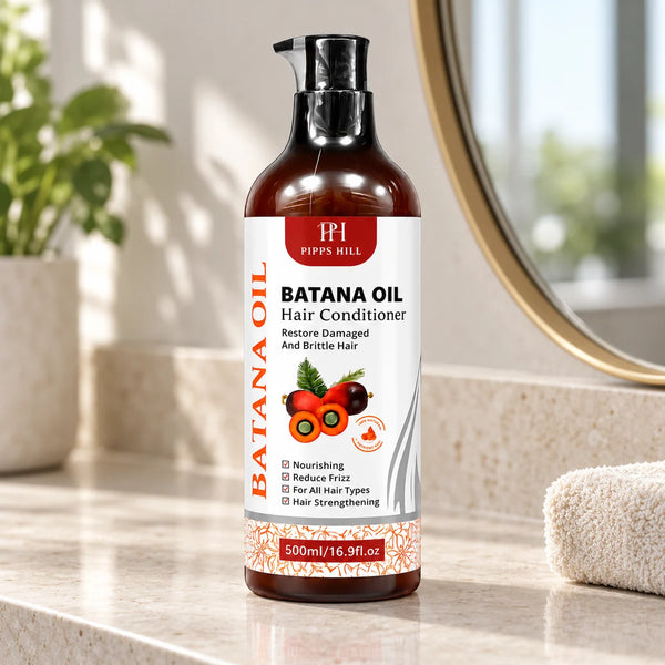Pipps Hill Batana Oil Hair Conditioner — 500 ml on a bathroom vanity.