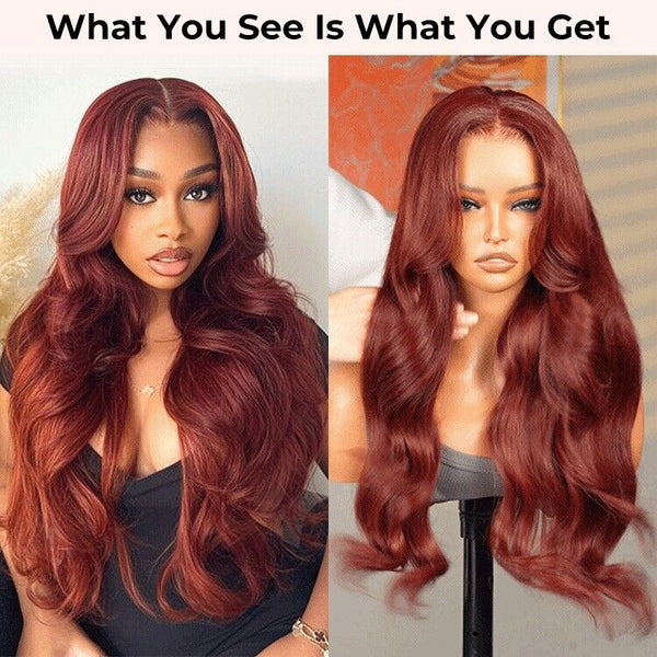 Chic Luxe Hair Vietnamese Angora Red Wavy Wig — 13x6 Frontal — Layered Cuts