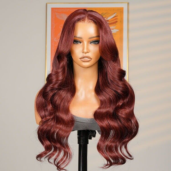 Chic Luxe Hair Vietnamese Angora Red Wavy Wig — 13x6 Frontal — Layered Cuts