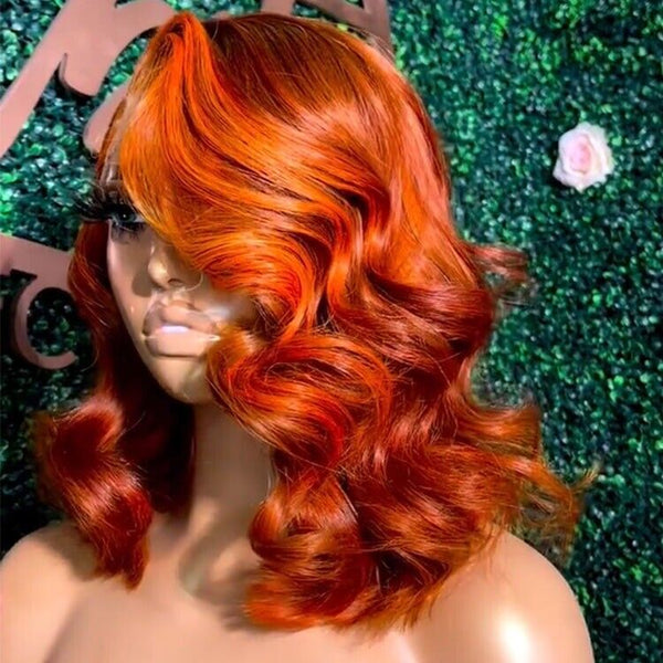 Chic Luxe Hair Glueless Wavy Lace Front Cooper Red Blunt Short Bob Wig
