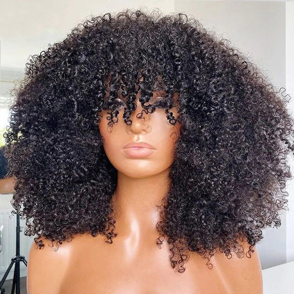 Chic Luxe Hair Glueless Curly Wig With Bangs — Short/Long