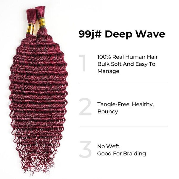 Chic Luxe Hair Deep Wave Human Hair Bulk — For Braiding — Boho Braids — 2 Bundle