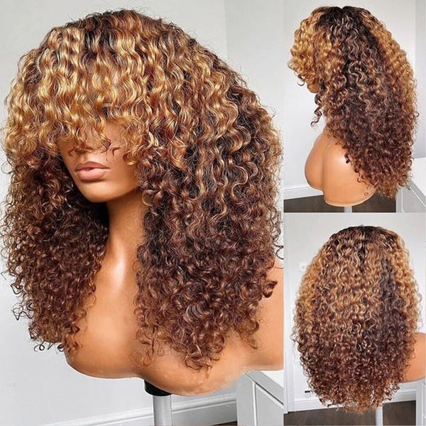 Chic Luxe Hair Glueless Curly Wig With Bangs — Short/Long