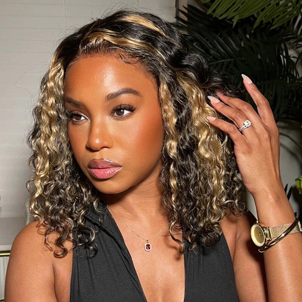 Chic Luxe Hair Glueless Lace Front Highlight Honey Blonde Short Wig