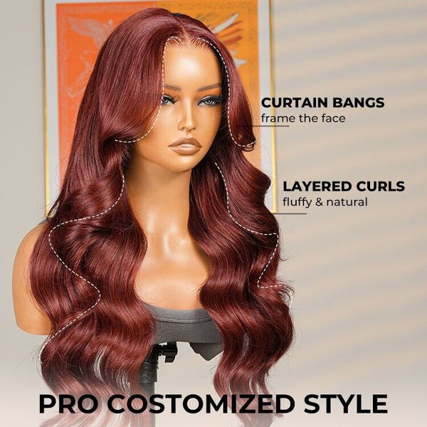Chic Luxe Hair Vietnamese Angora Red Wavy Wig — 13x6 Frontal — Layered Cuts