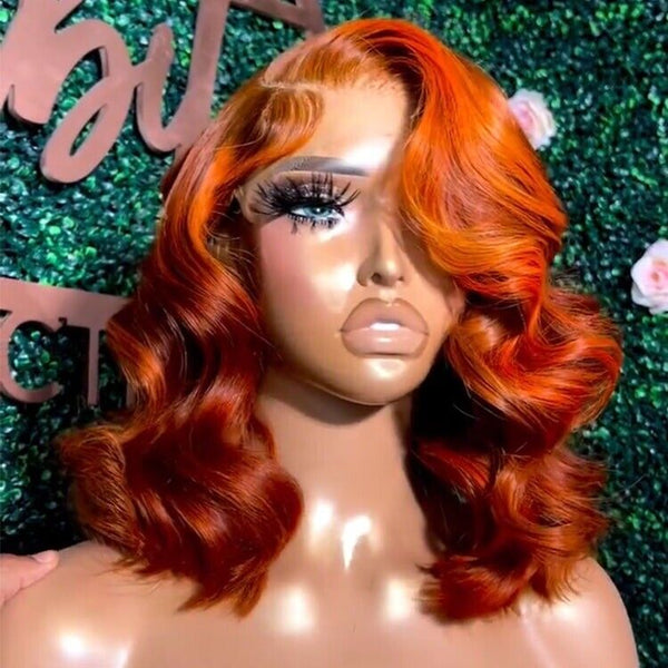 Chic Luxe Hair Glueless Wavy Lace Front Cooper Red Blunt Short Bob Wig