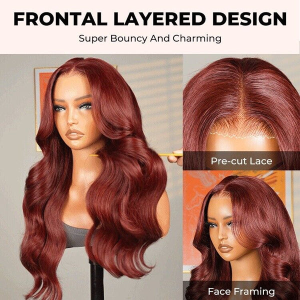 Chic Luxe Hair Vietnamese Angora Red Wavy Wig — 13x6 Frontal — Layered Cuts