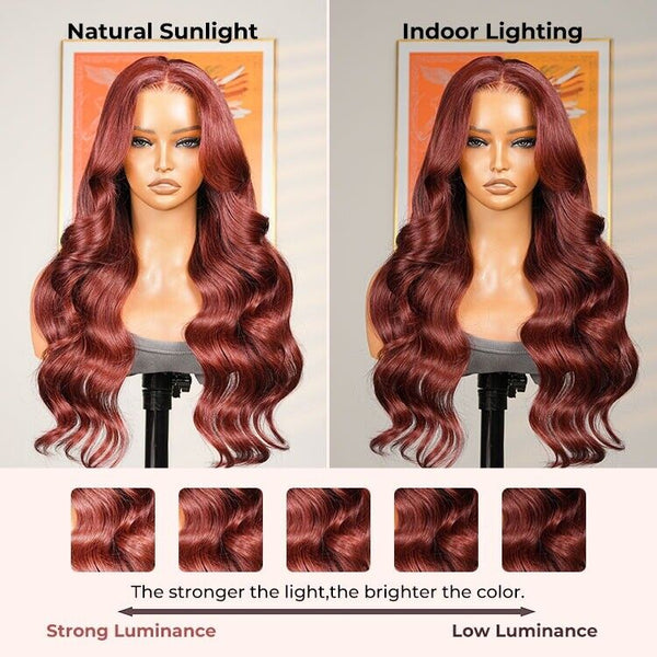 Chic Luxe Hair Vietnamese Angora Red Wavy Wig — 13x6 Frontal — Layered Cuts