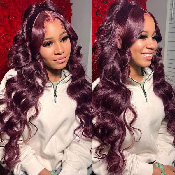 Chic Luxe Hair Glueless Full Lace Front Dark Purple Wavy Long Wig