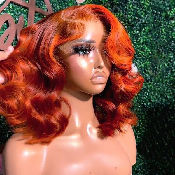 Chic Luxe Hair Glueless Wavy Lace Front Cooper Red Blunt Short Bob Wig