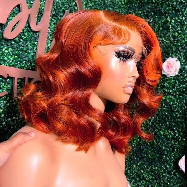 Chic Luxe Hair Glueless Wavy Lace Front Cooper Red Blunt Short Bob Wig