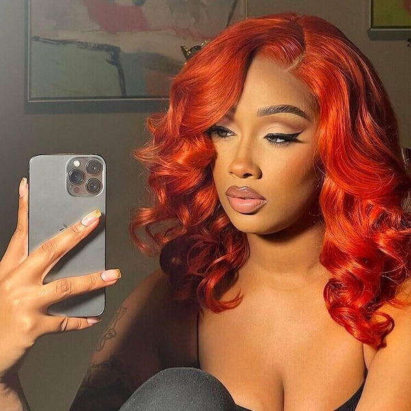Chic Luxe Hair Glueless Wavy Lace Front Cooper Red Blunt Short Bob Wig