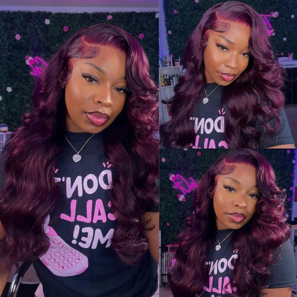 Chic Luxe Hair Glueless Full Lace Front Dark Purple Wavy Long Wig