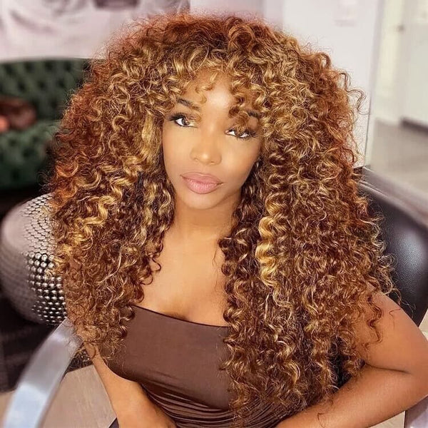 Chic Luxe Hair Glueless Curly Wig With Bangs — Short/Long