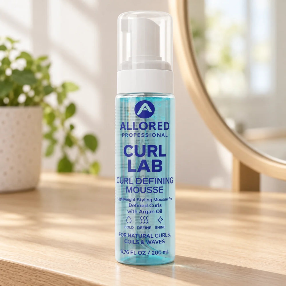 Allored Professional Curl Lab Curl Defining Mousse for Curls, Coils & Waves — 200 ml on a bathroom vanity.