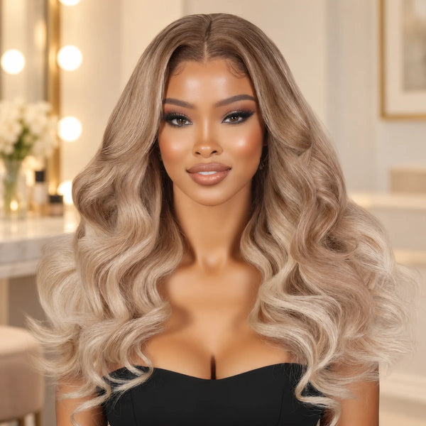 Chic Luxe Hair original style photograph on a neutral dressing-room background.