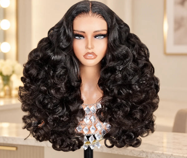 Chic Luxe Hair original style photograph on a neutral dressing-room background.