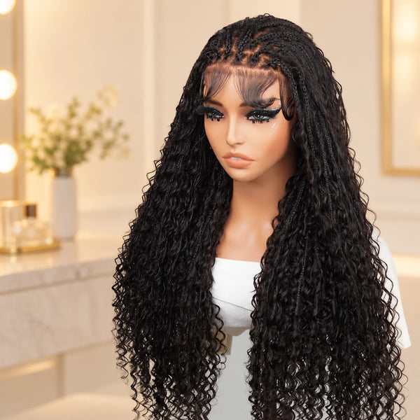 Chic Luxe Hair Braided Curly Lace-Front Wig, shown on its original subject against a neutral dressing-room background.