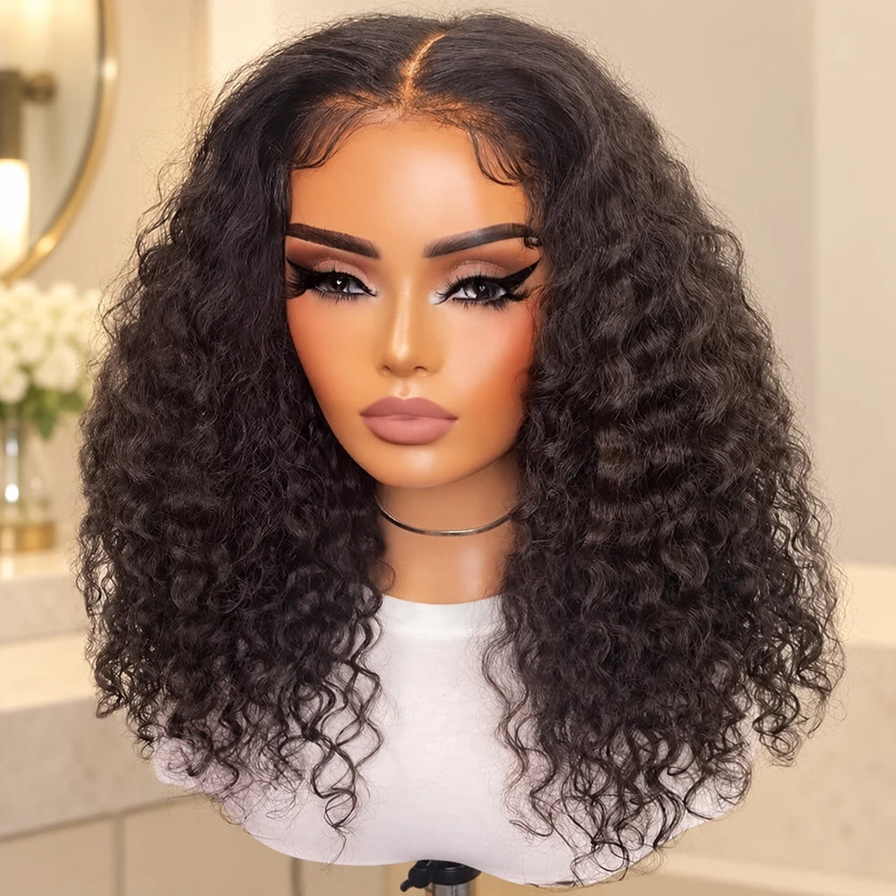 Chic Luxe Hair Short Deep Wave Lace-Front Wig, shown on its original subject against a neutral dressing-room background.