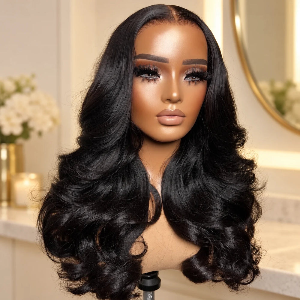 Chic Luxe Hair Glueless Ready To Wear Wavy Straight Wig — Pre-Cut Lace Front, shown on its original subject against a neutral dressing-room background.