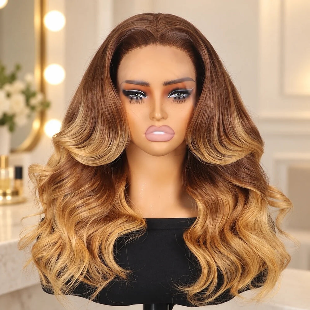 Chic Luxe Hair original style photograph on a neutral dressing-room background.