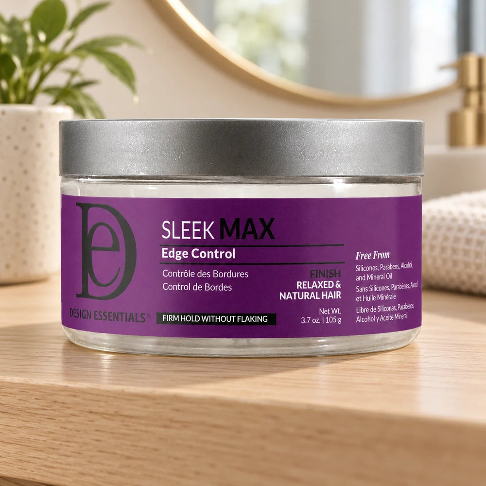 Design Essentials Sleek MAX Edge Control — 3.7 oz on a bathroom vanity.
