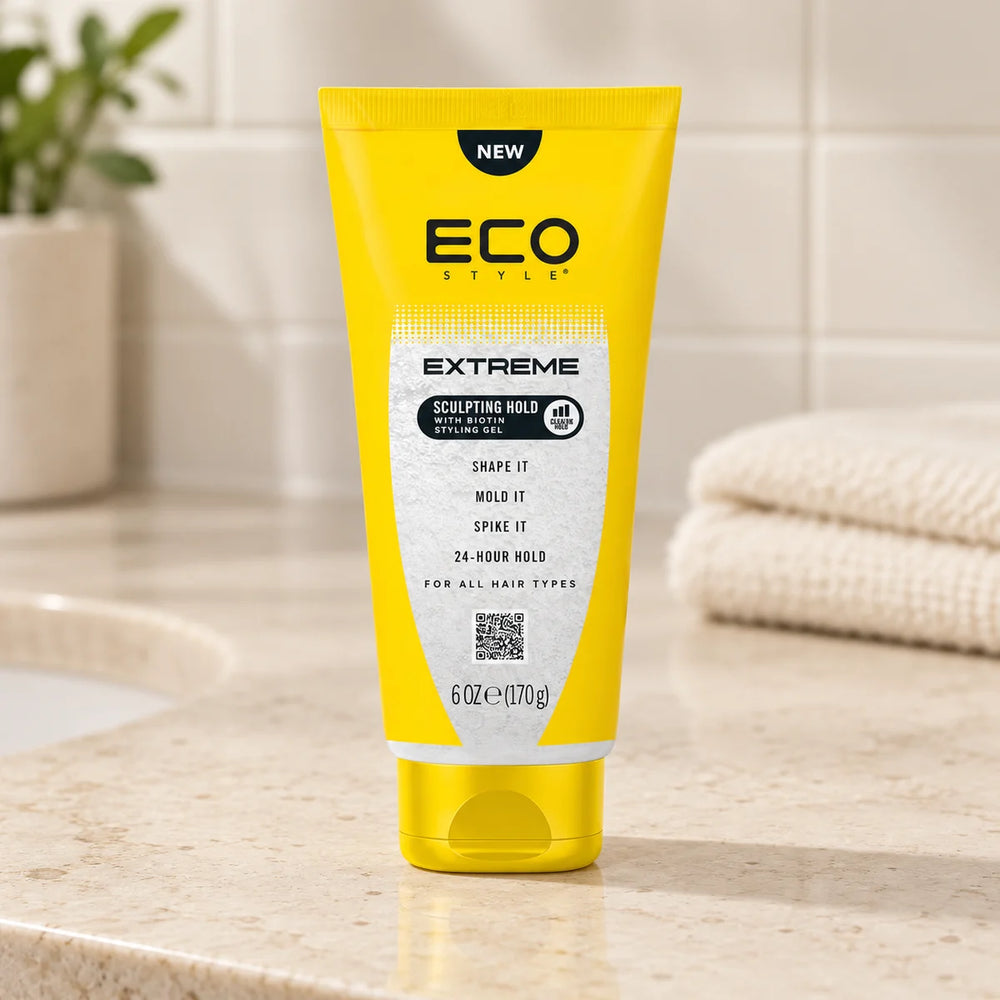 Eco Styler Extreme Sculpting Hold Styling Gel — 170 g on a bathroom vanity.