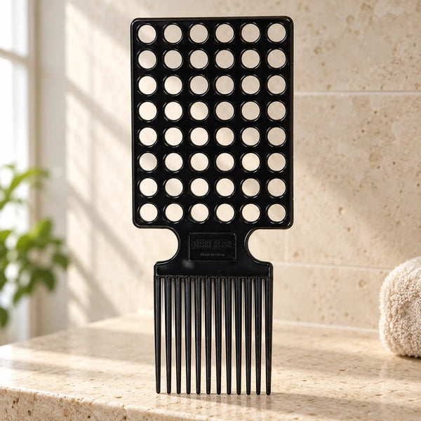 Magic Collection Murry Collection Afro Twist Hair Comb: Easy Styling & Twist Definition for Textured Hair on a bathroom vanity or dressing table.