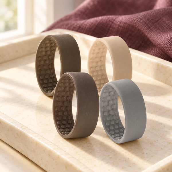 PONY-O Neutral Hair Fasteners — Pack of 4 — Small on a dressing-table tray.