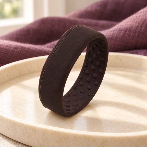 PONY-O Large Hair Fastener — Dark Brown on a dressing-table tray.