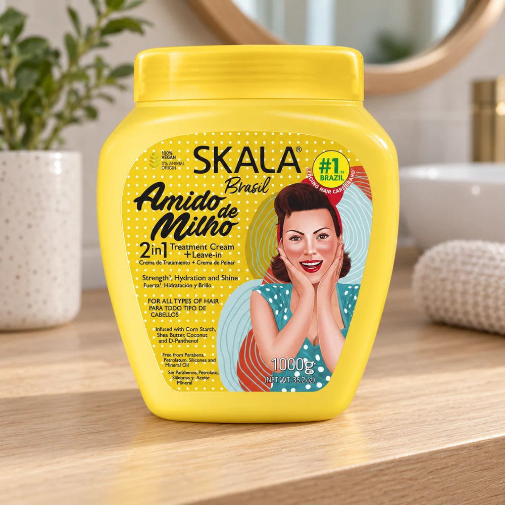 Skala Brasil Amido de Milho Hair Treatment Cream — 1000 g on a bathroom vanity.