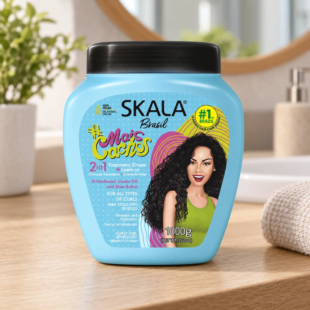 Skala Expert MaisCachos 2-in-1 Hair Treatment Cream — 1000 g on a bathroom vanity.